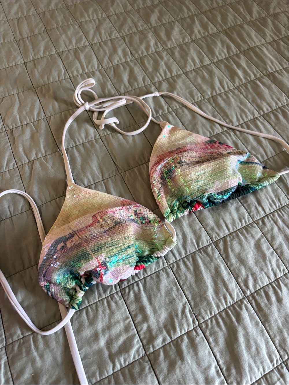 Women’s Sequin Multicolor Triangle Bikini Top - Brand: